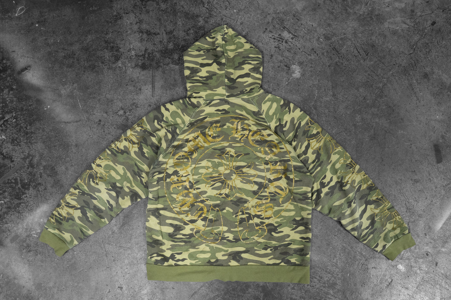 CHROME HEARTS — CAMO ZIP-UP HOODIE WITH GOLD HORSESHOE LOGO