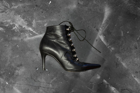 BALENCIAGA — BLACK LEATHER LACE-UP STILETTO BOOT