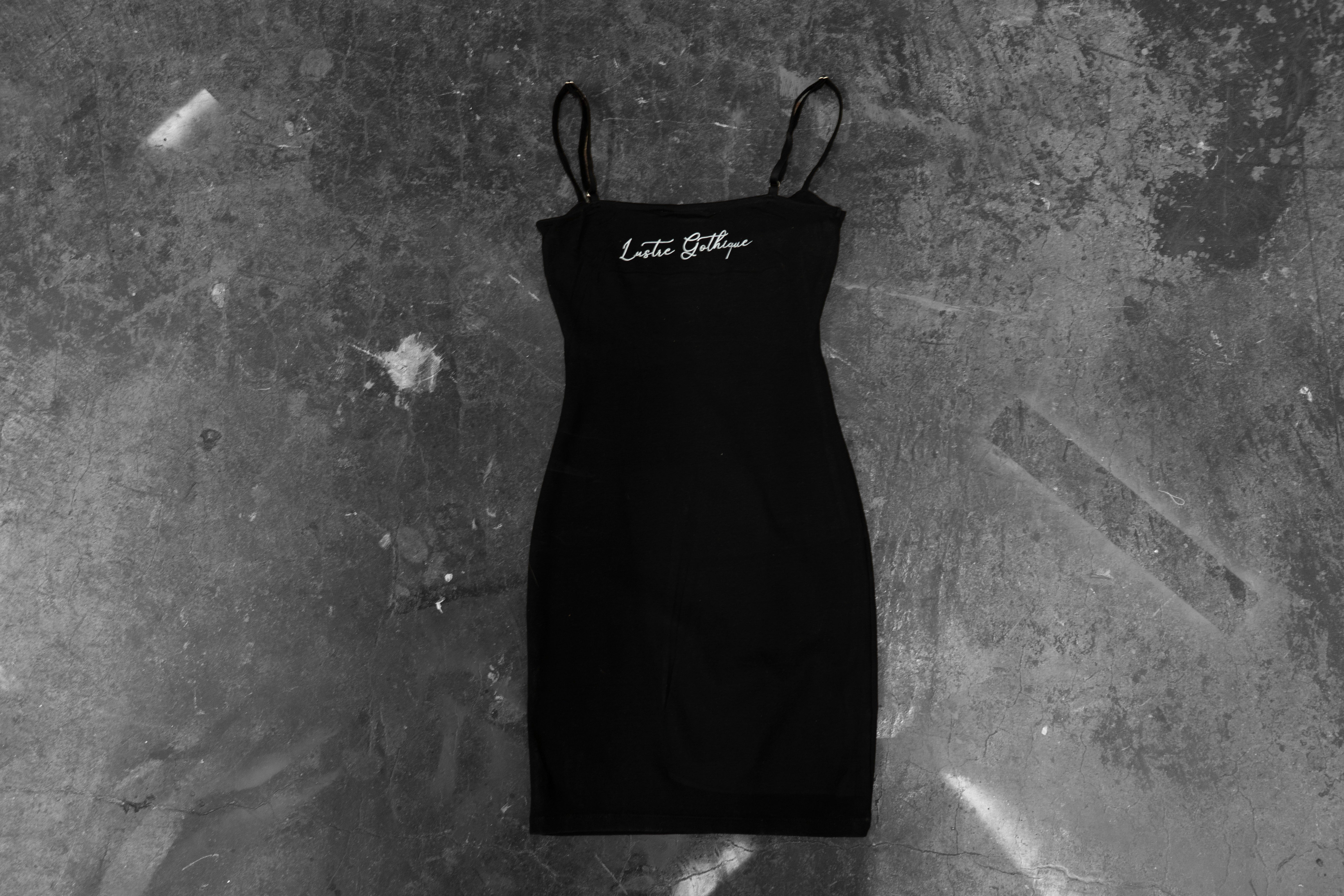 LUSTREGOTHIQUE — BLACK SCRIPT MINI DRESS (1/1)