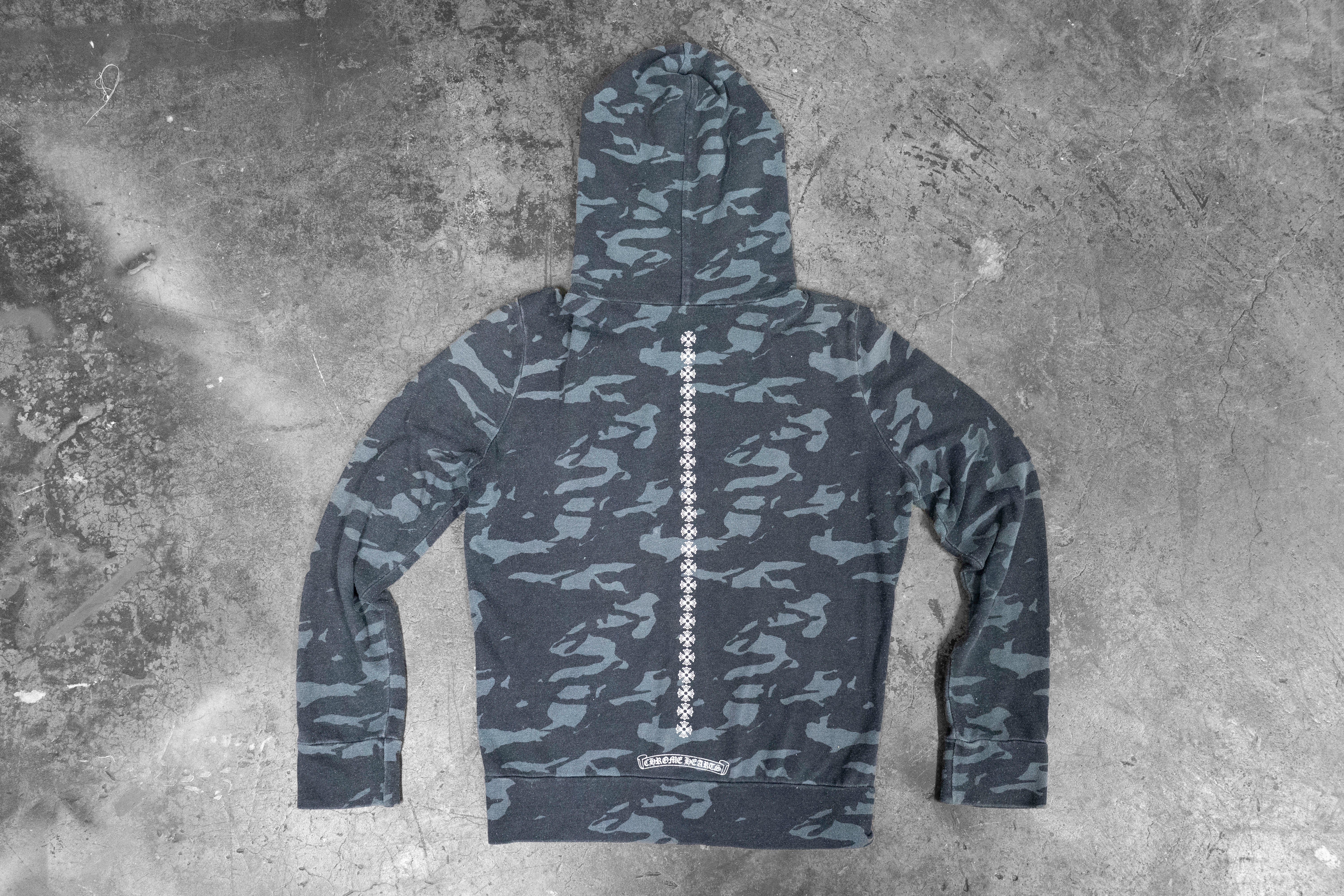 CHROME HEARTS — GREY CAMO ZIP-UP HOODIE WITH WHITE HORSESHOE LOGO
