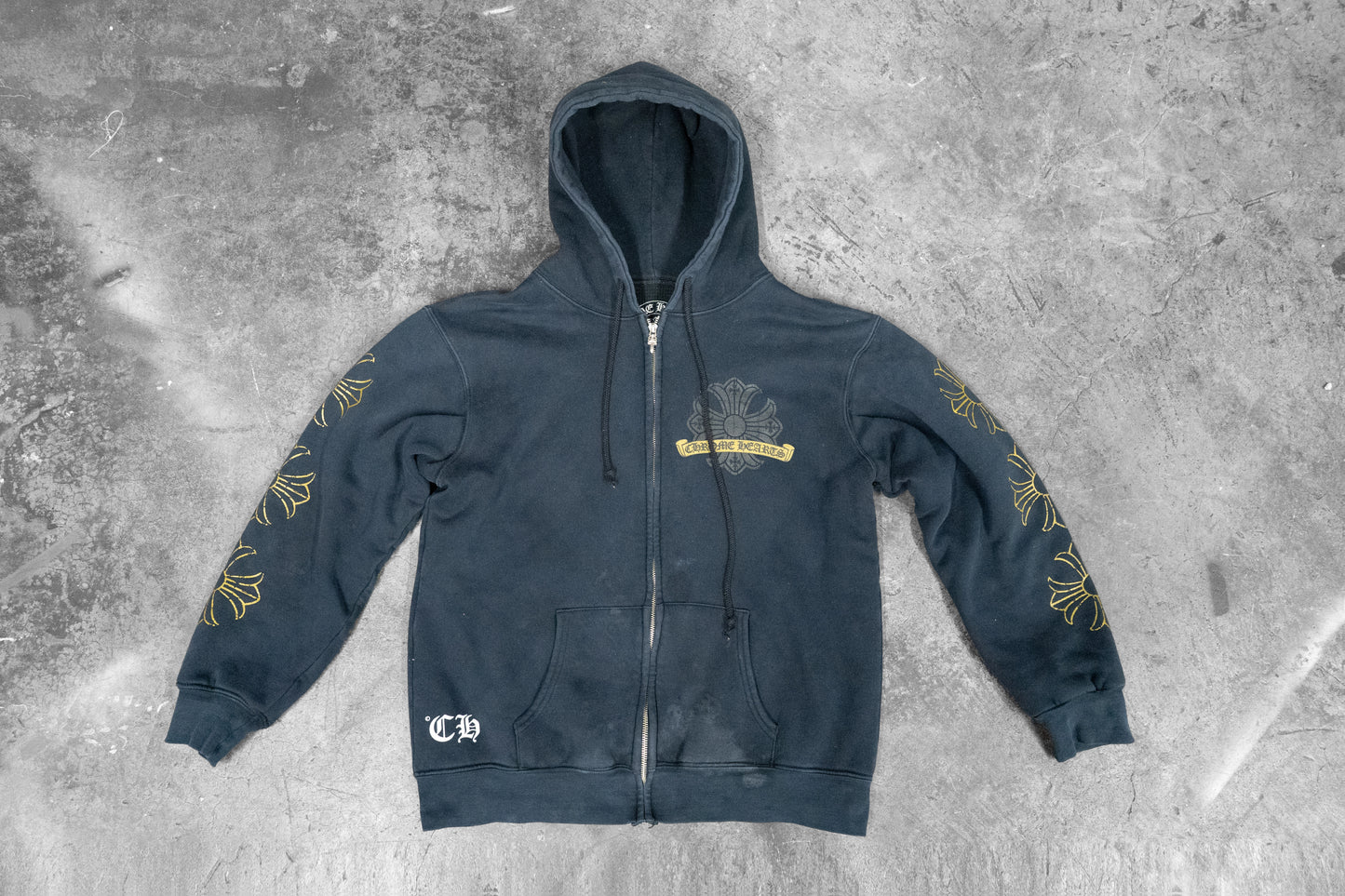 Chrome Hearts Black Zip Hoodie with Gold Print