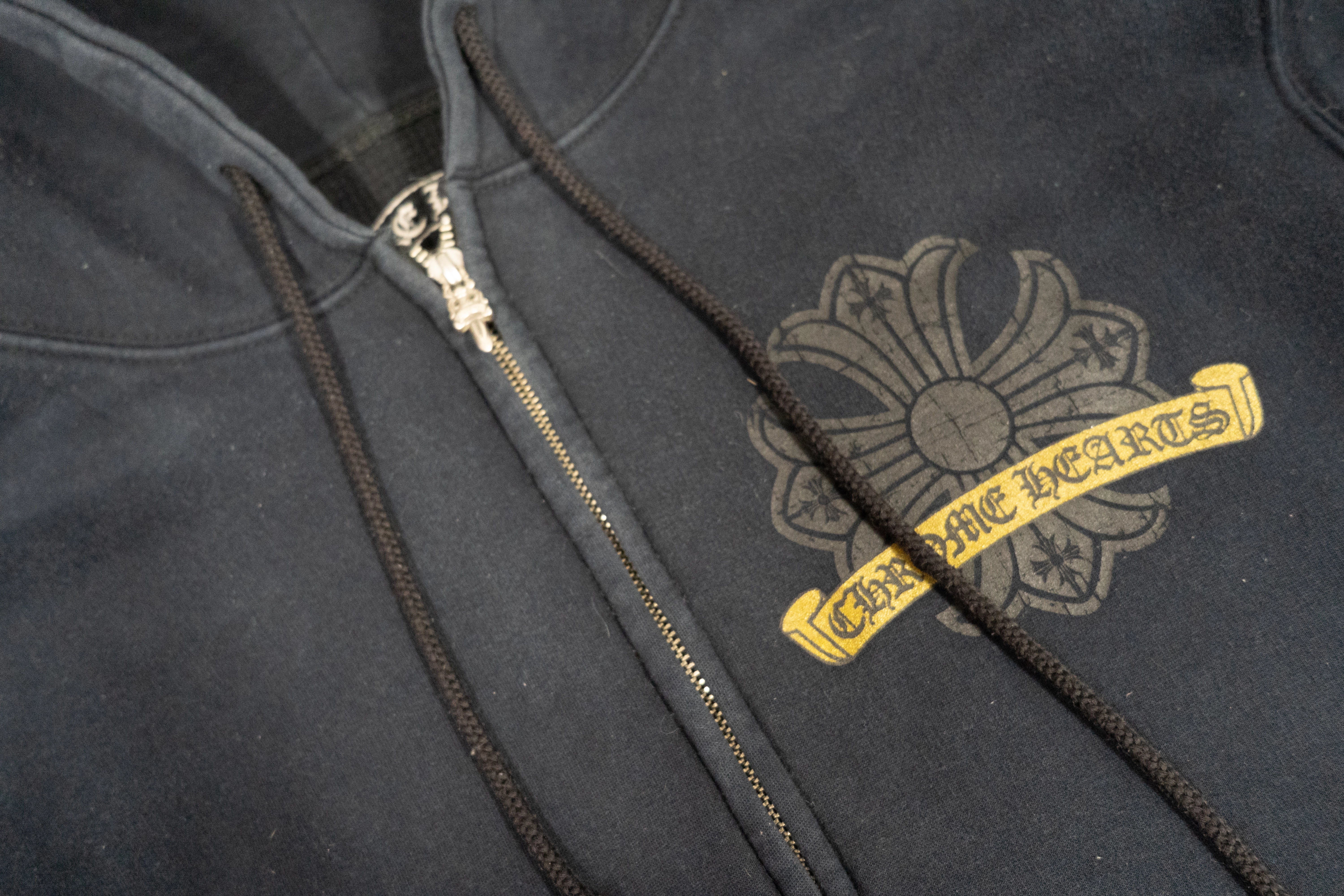 Chrome Hearts Black Zip Hoodie with Gold Print