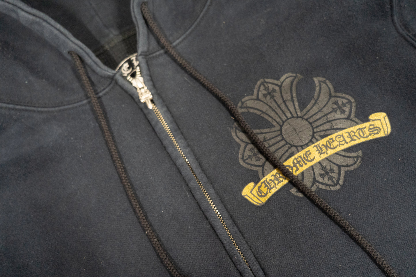 Chrome Hearts Black Zip Hoodie with Gold Print