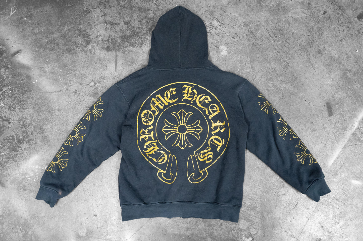 Chrome Hearts Black Zip Hoodie with Gold Print