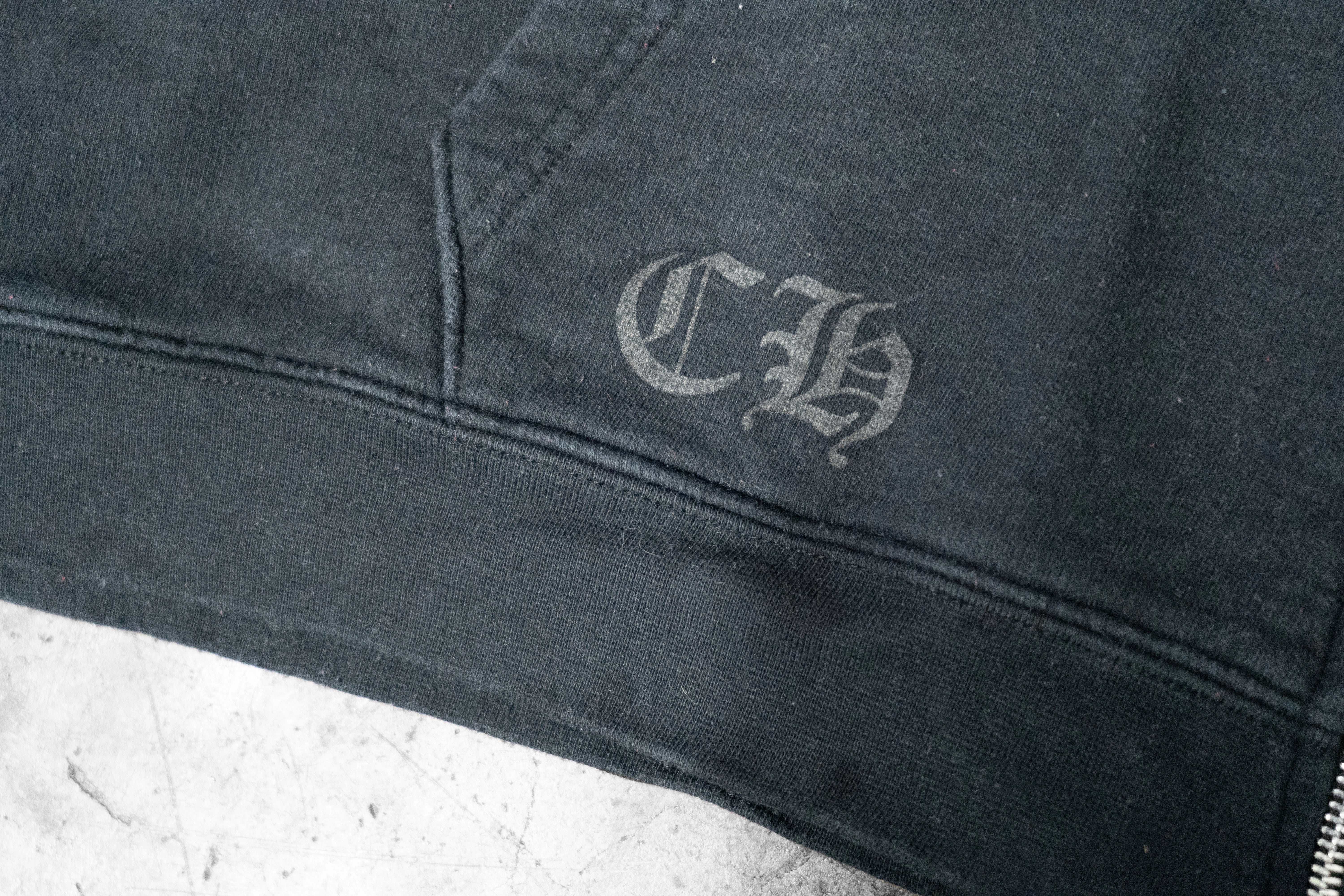 CHROME HEARTS — BLACK ZIP-UP HOODIE WITH BLUE LOGO PRINT