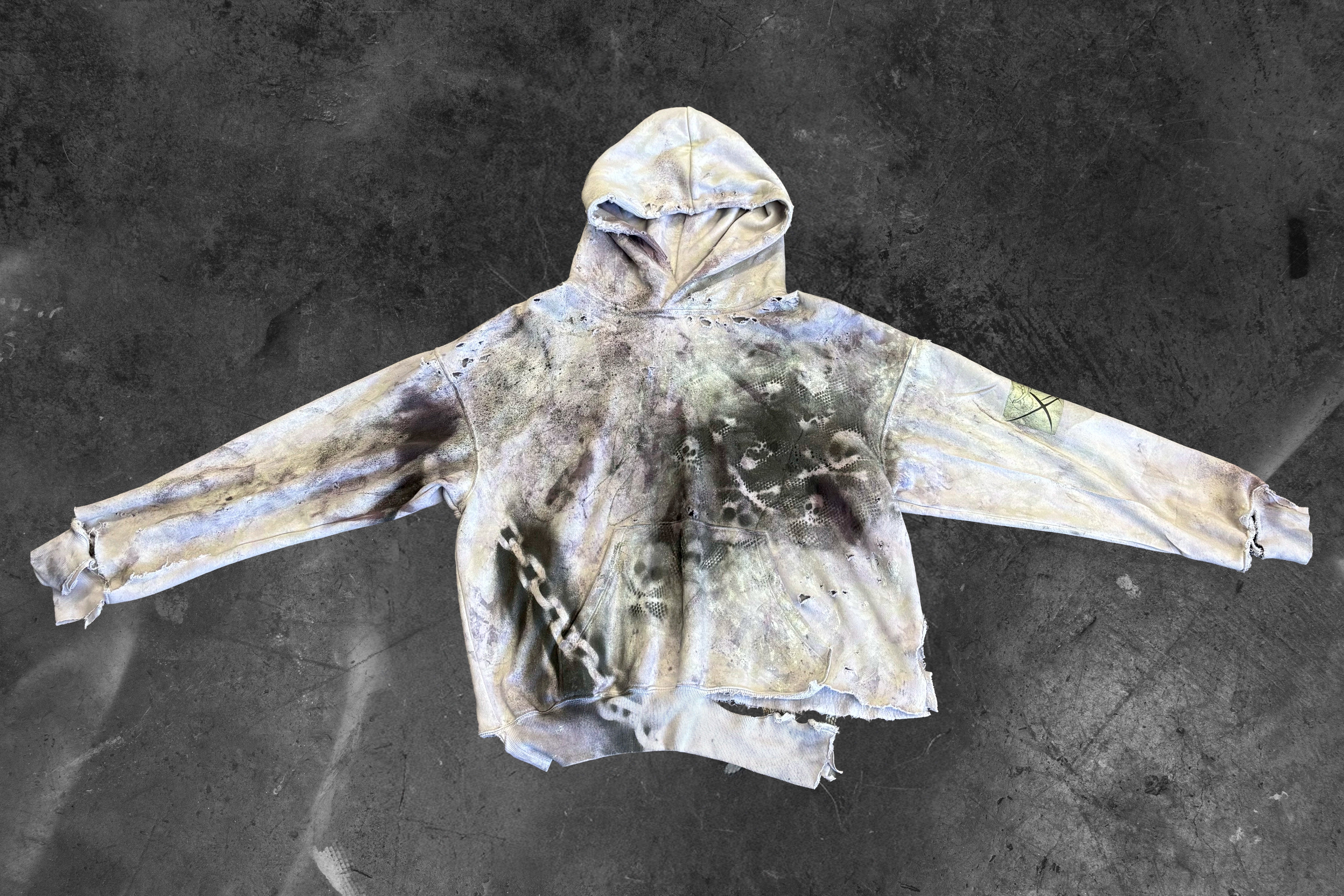 LUSTREGOTHIQUE — DISTRESSED GRET EMBELLISHED HOODIE (1/1)