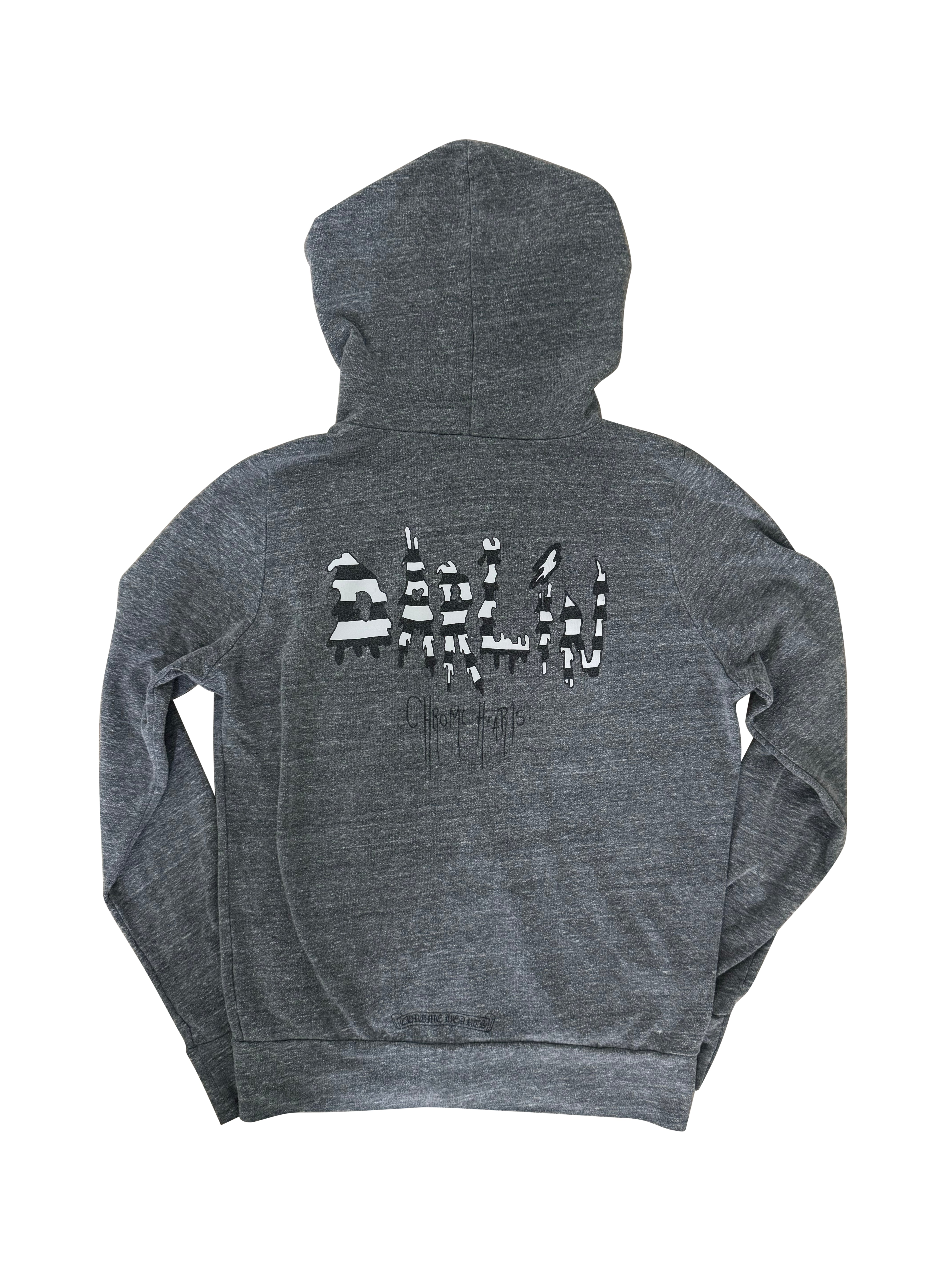 CHROME HEARTS — HEATHER GREY LIGHTWEIGHT ZIP-UP HOODIE WITH MATTY BOY DARLIN PRINT
