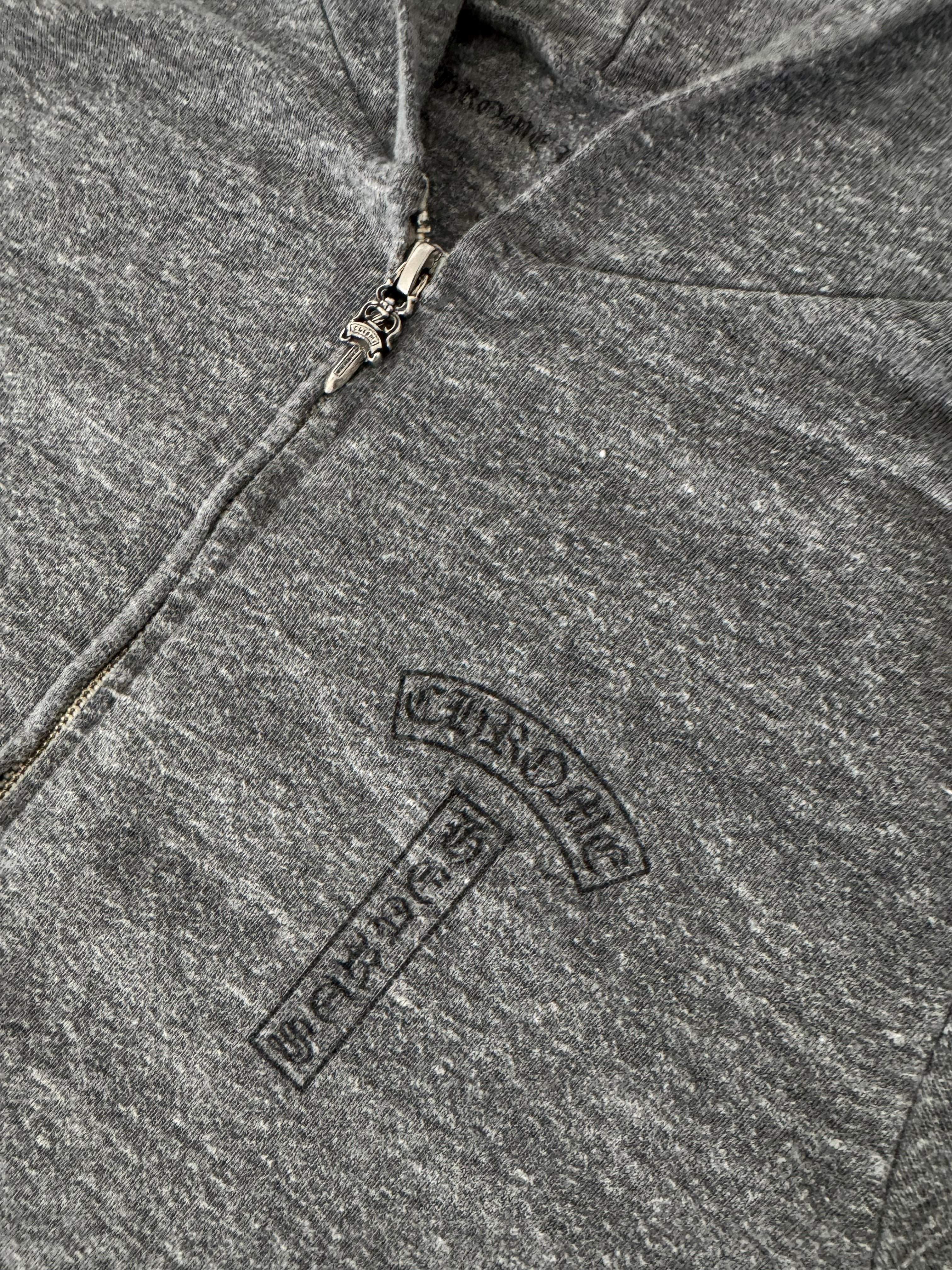 CHROME HEARTS — HEATHER GREY LIGHTWEIGHT ZIP-UP HOODIE WITH MATTY BOY DARLIN PRINT