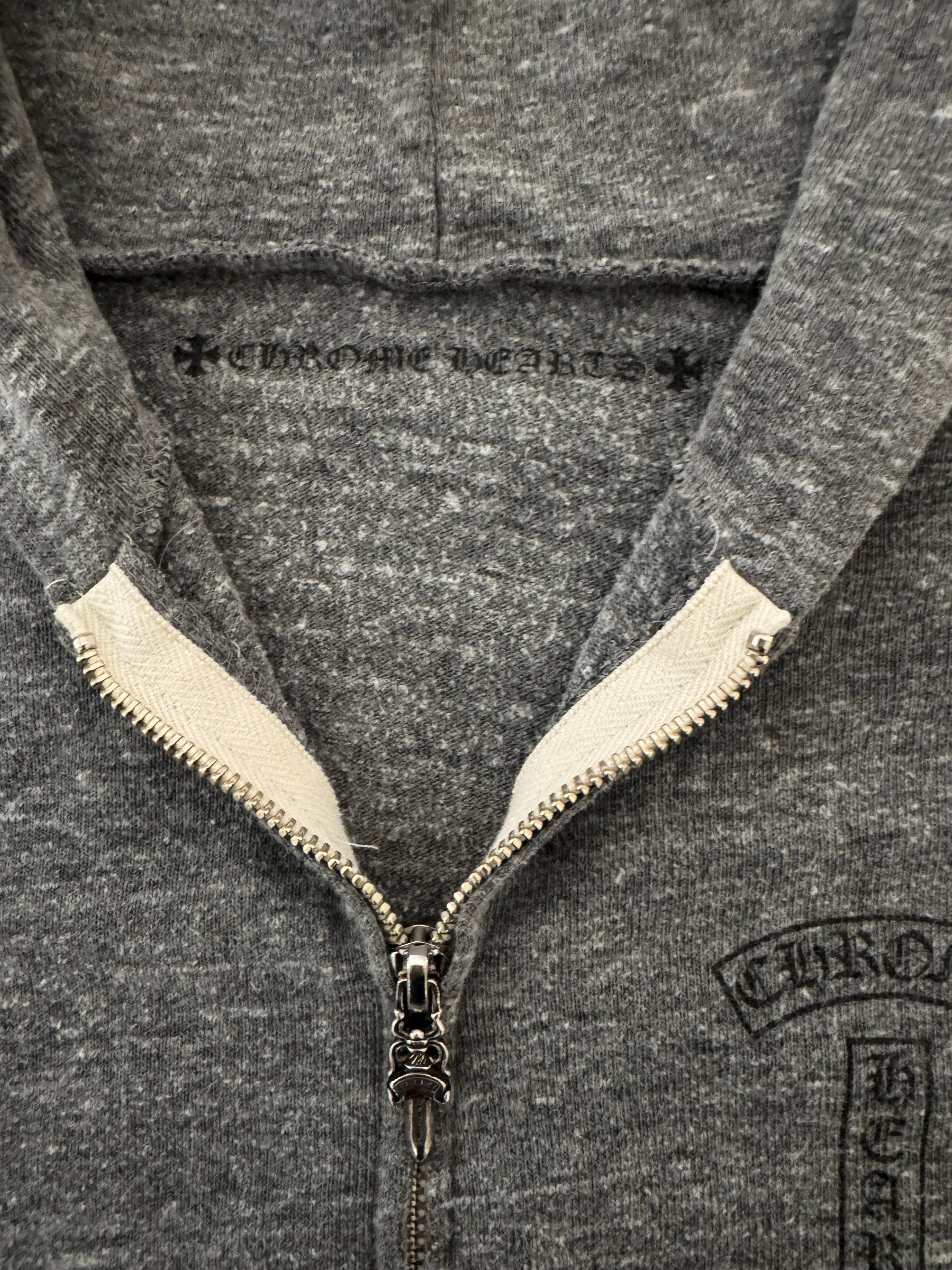 CHROME HEARTS — HEATHER GREY LIGHTWEIGHT ZIP-UP HOODIE WITH MATTY BOY DARLIN PRINT