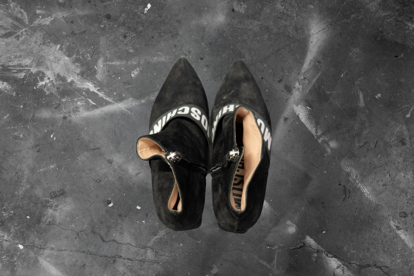 MOSCHINO — BLACK LEATHER LOGO BOOTS