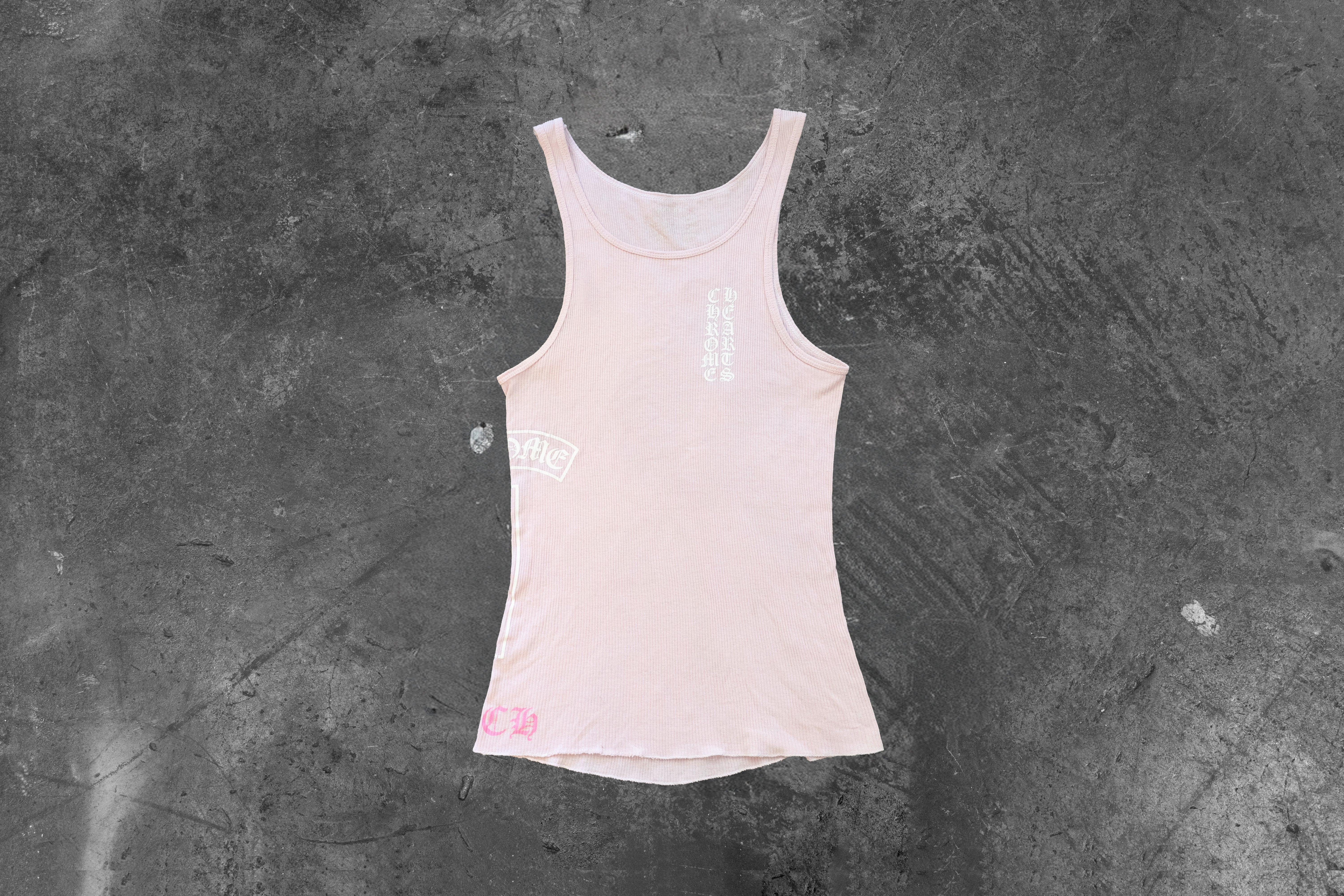 CHROME HEARTS — PINK LOGO RIBBED TANK TOP