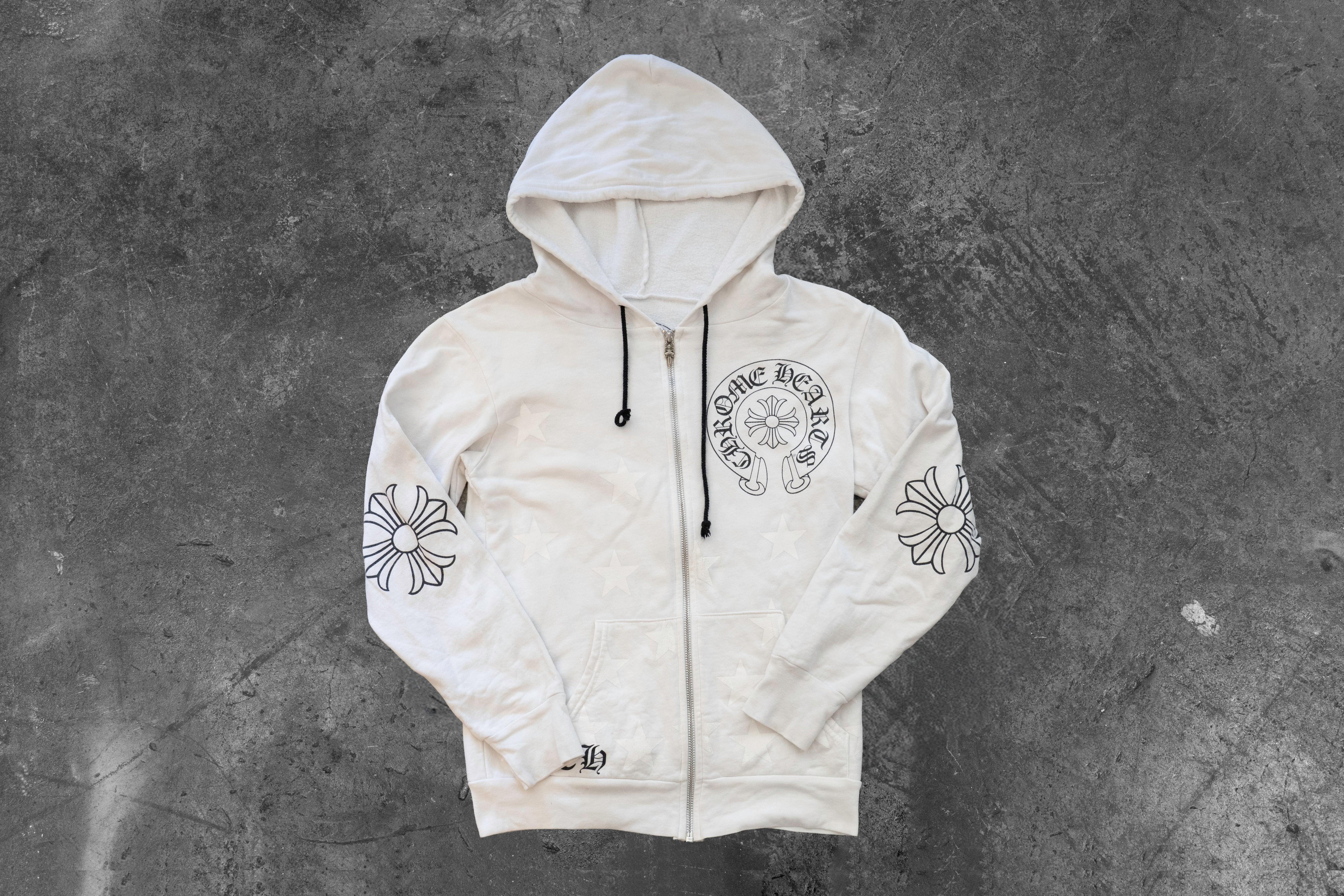 CHROME HEARTS — WHITE ZIP-UP HOODIE (AMERICAN FLAG)