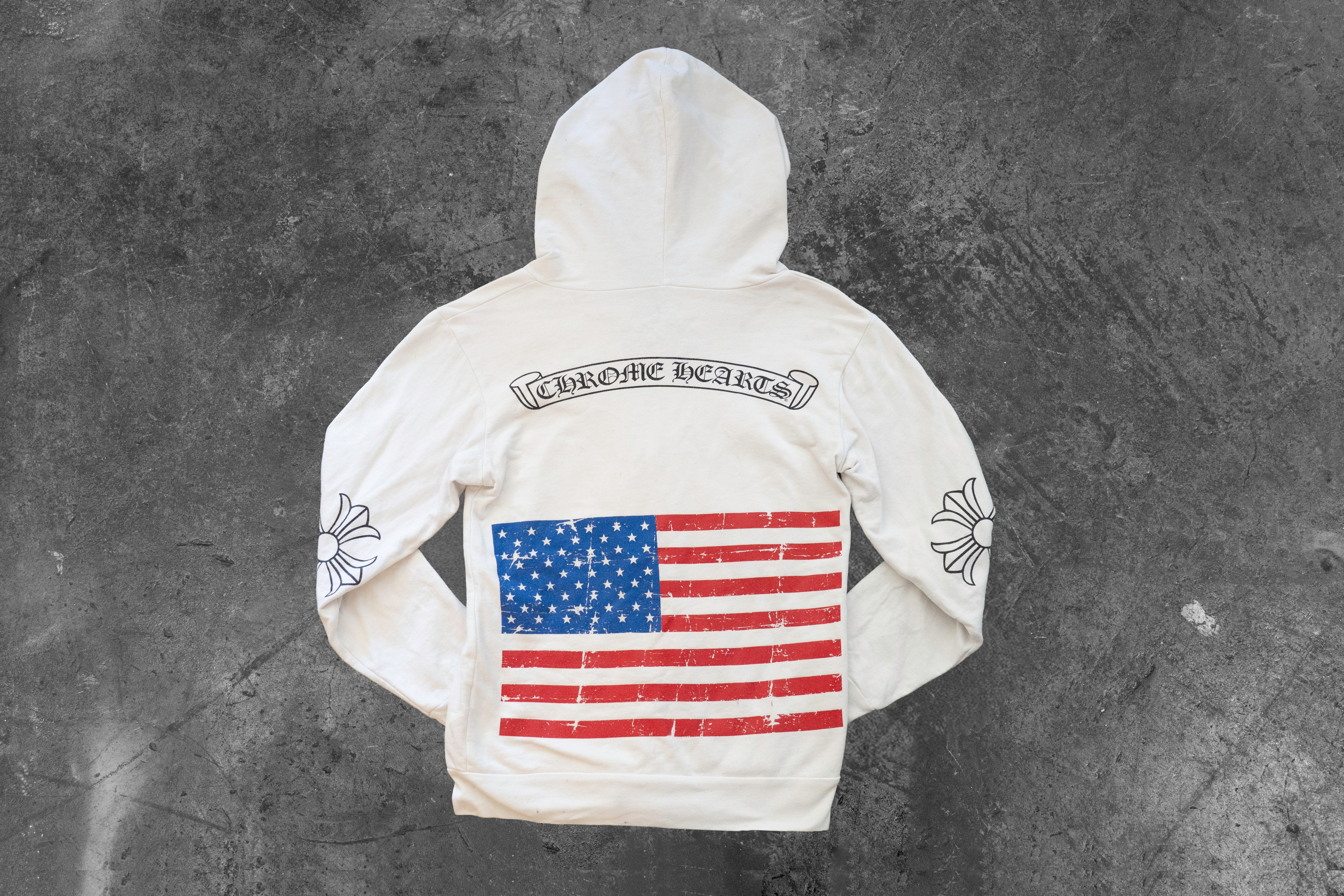CHROME HEARTS — WHITE ZIP-UP HOODIE (AMERICAN FLAG)